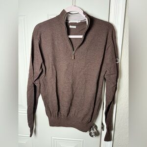 Peter Millar Men's M Brown 100% Merino Wool 1/4 Zip Sweater Chatham‎ Golf Club